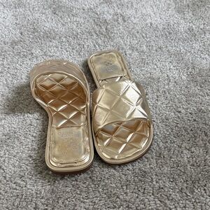 Vince Camuto Metallic Quilted Slide Sandals - Gold
